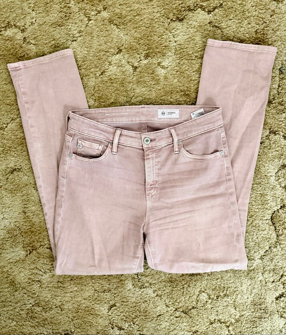 AG Adriano Goldschmied Mari High Rise Slim Straight Jeans Pink Size 28